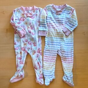 Honest Co Floral and Striped Baby Footies - Pink and Multicolor Bundle 6-9M